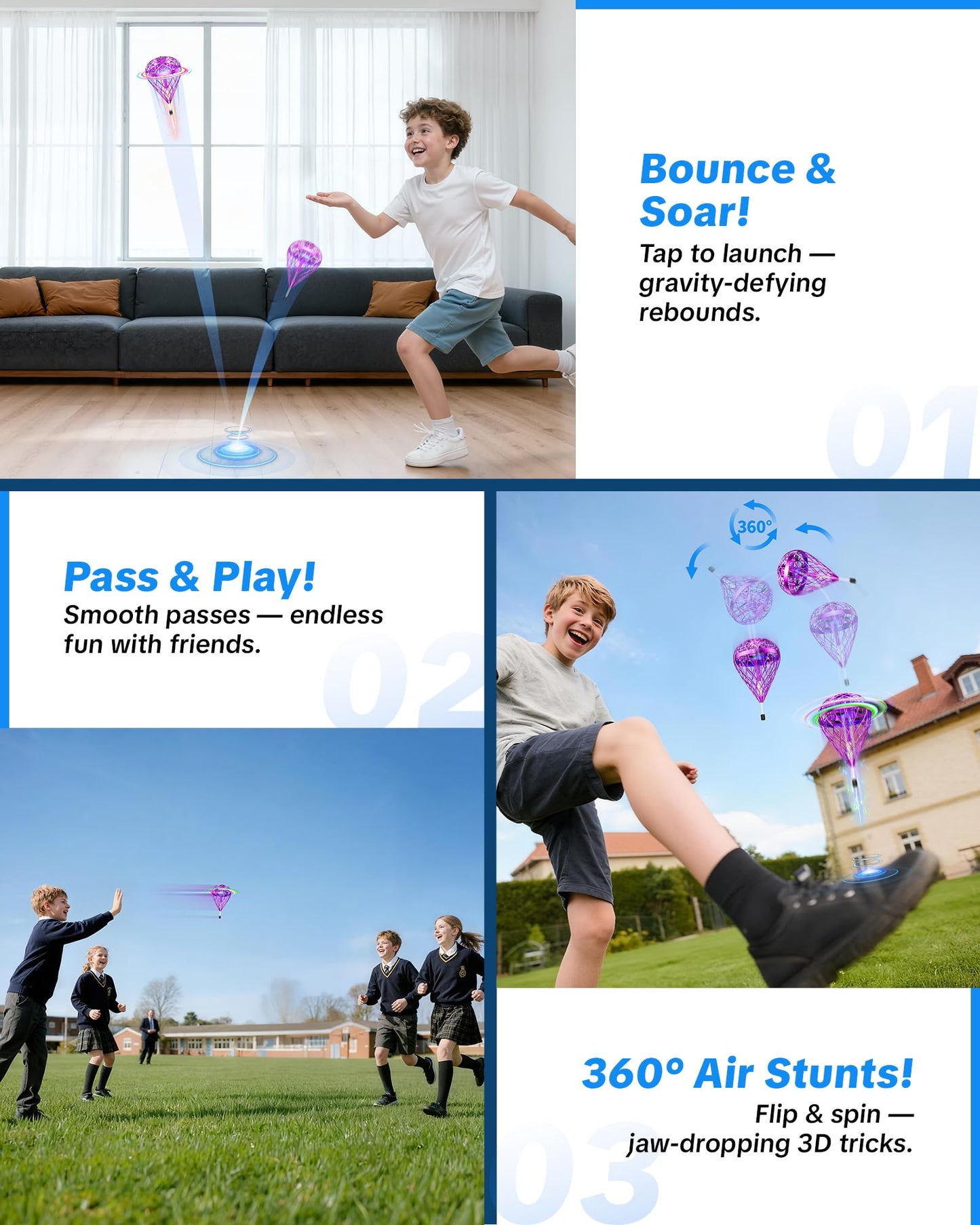 Flystars Flying Bouncing Toys, Next-Gen Pro 2025 Cosmic Globe Flying Orb Ball Motion-Control Hover Spinner with 3D Flips, Cool Interactive Gift Toy for Kids 6+ Boys Girls Teens(Purple-S)