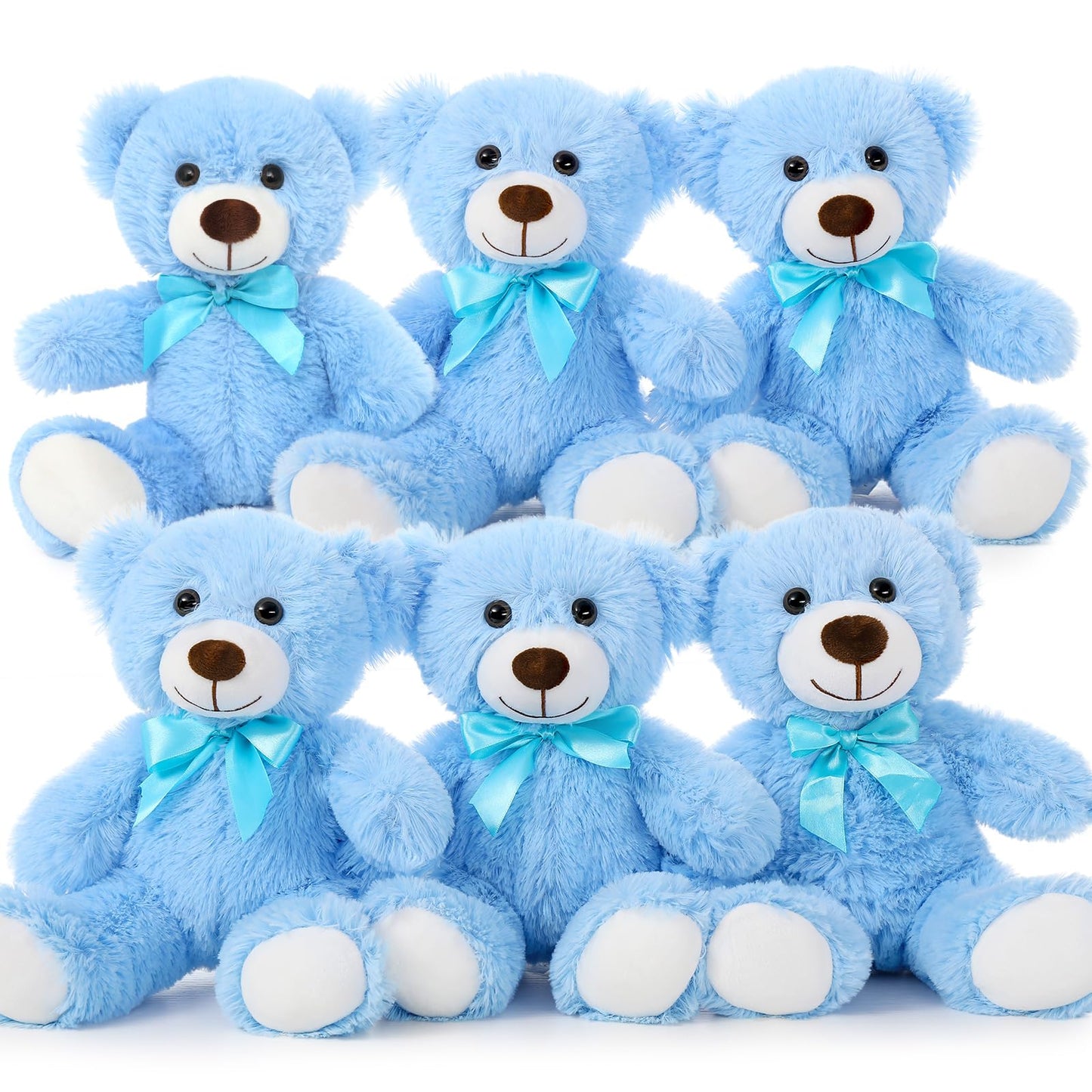 MorisMos 6Pcs Teddy Bears Bulk Baby Shower, 14inch Cute Teddy Bear Stuffed Animals Plush, Small Stuffed Bears on Centerpiece Baby Shower, Blue