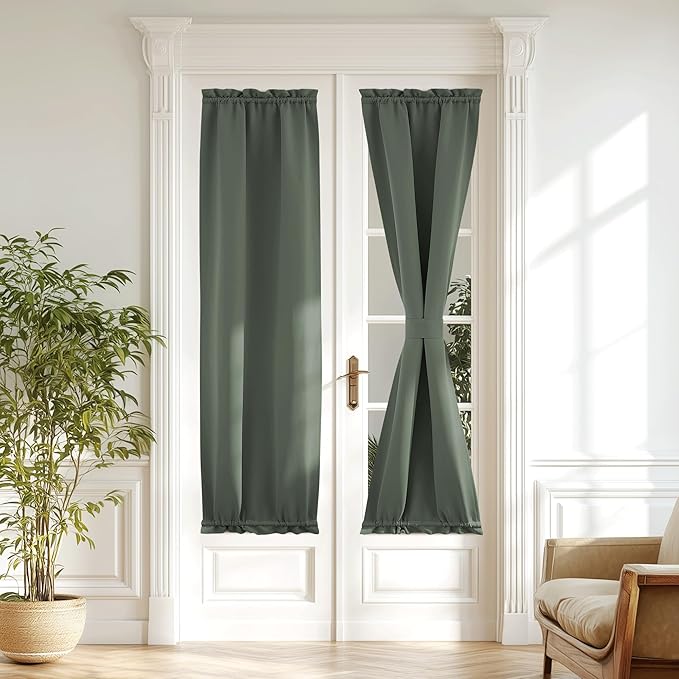 NICETOWN French Door Curtain - Privacy Blackout Curtains, 20 x 72 inch Long Room Darkening Curtains for Glass Door, Thermal Insulated Window Covering for Bedroom, Dark Mallard, 1 Panel