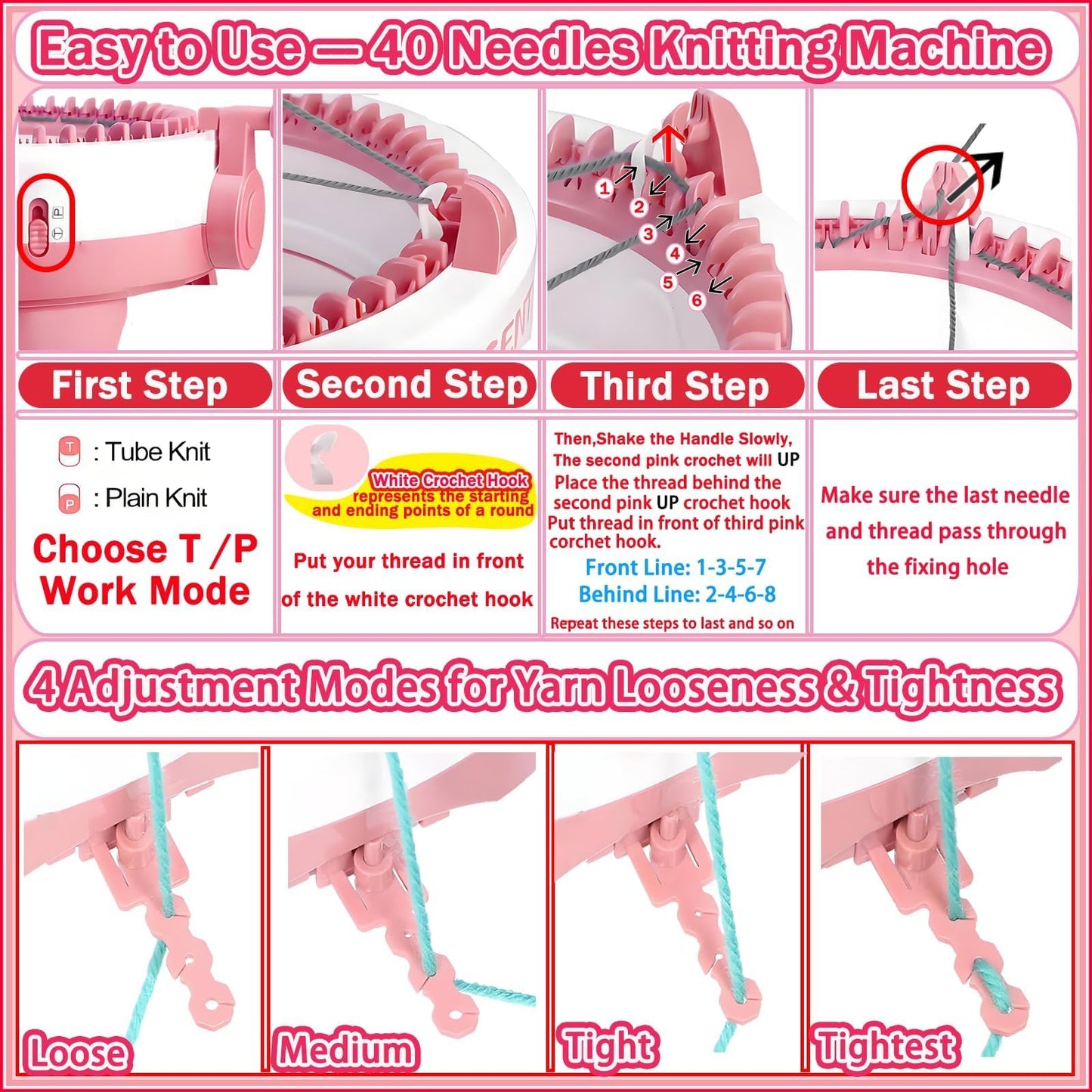 PKYOHYI Sentro Knitting Machine, Sentro 40 Needles Knitting Machine Automatic Circular Weaving Spinning Knitting Loom Machine Kit for Adults and Beginners for Scarf, Hats, Sweater, Kintting Toys