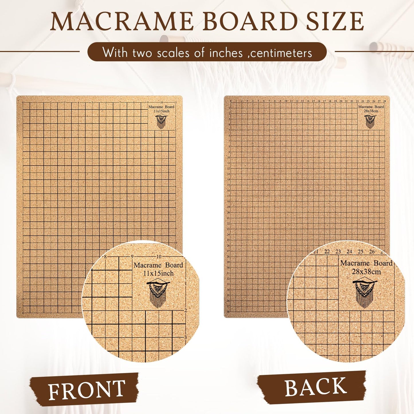 Tandefio 104 Pcs 12x16 Inch Macrame Board and Metal Adjustable Holder with T Pins Clips Macrame Project Supplies Tools Double Sided Grids for Braiding Cording Bracelet Creating