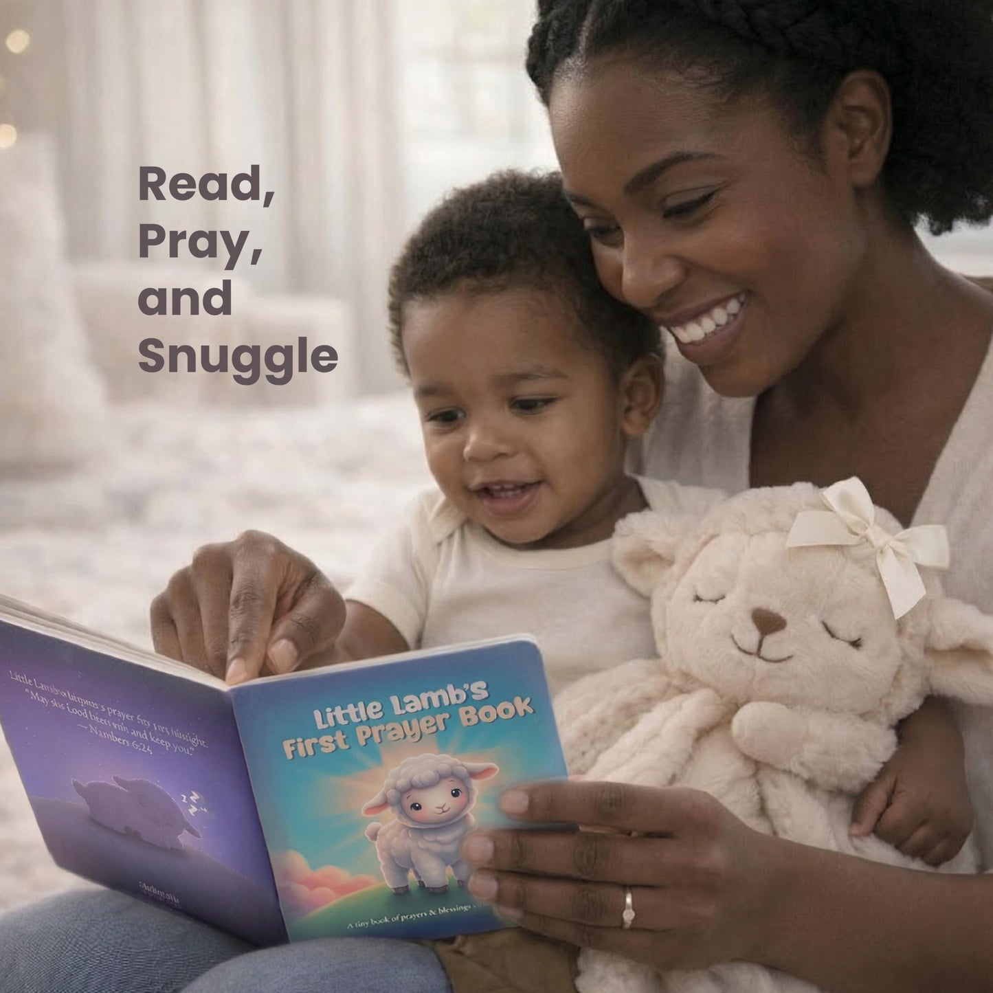 Highmark Collective Baptism Gift for Boy or Girl Baptism Set with 10" Praying Lamb Plush Toy, Bamboo Muslin Blanket & First Prayer Book, Ready to Gift Keepsake Box