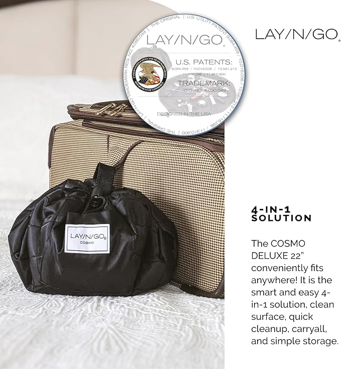 Lay-n-Go Cosmo Layflat Drawstring Cosmetic & Makeup Bag Organizer w/Zipper Pocket, Brush Loops & More, Cinch to Close, Lay Flat to Use, Durable, Machine Wash, Travel Toiletry Bag (22", Purple)