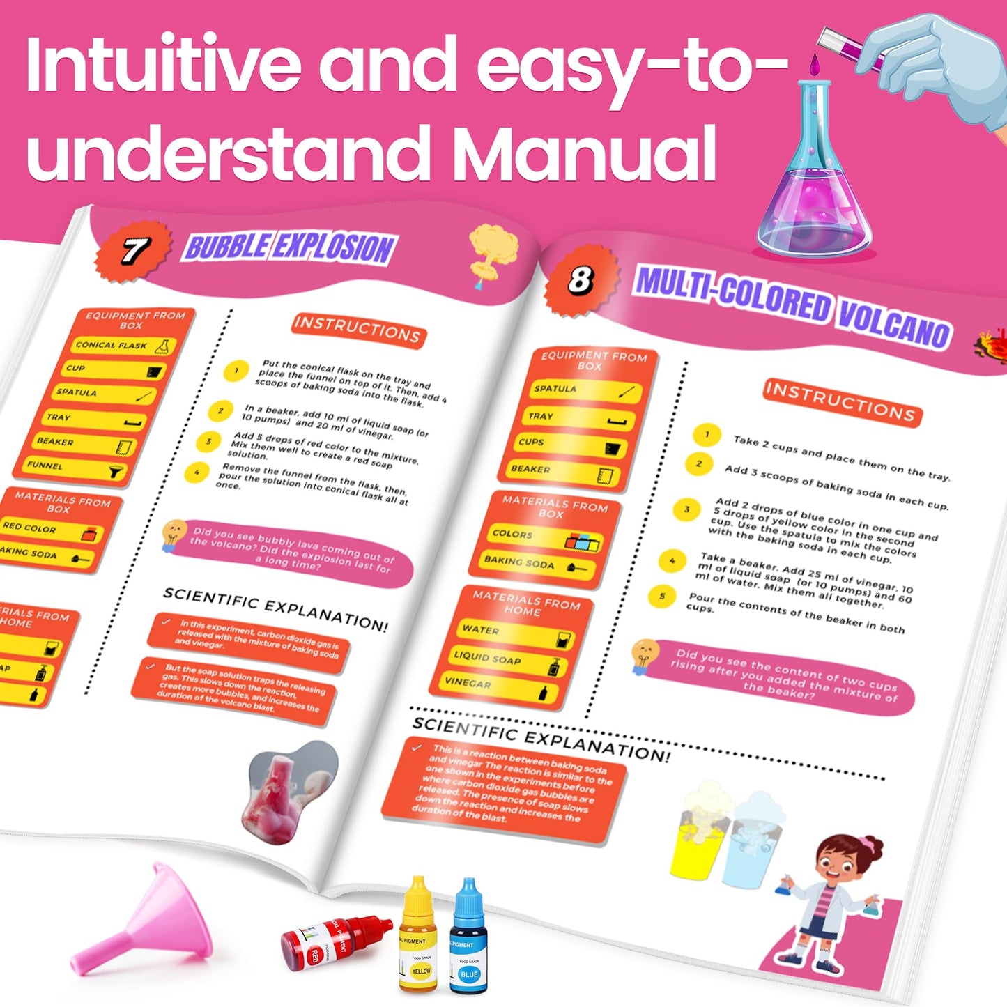My First Science Kit for Kids Ages 4-5-6-7-8, 150+ Science Experiments Stem Toy Learning & Educational Projects with Chemistry Set, Crystal Growing, Volcano Science Kit