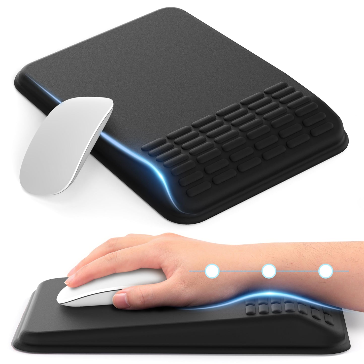 MEKASS Ergonomic Mouse Pad with Wrist Support, Wrist Rest Mousepad for Carpal Tunnel Pain Relief, Memory Foam with Massage Design, Non-Slip PU Base for Office and Home (Classic Black)