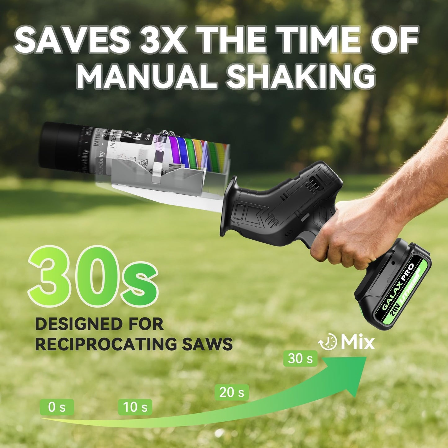 Spray Paint Can Shaker for Reciprocating Saw: Paint Can Shaker with One-Click Adjustment for DIYer - Paint Shaker Machine Made of Stainless Steel Fits 2" to 3" Cans