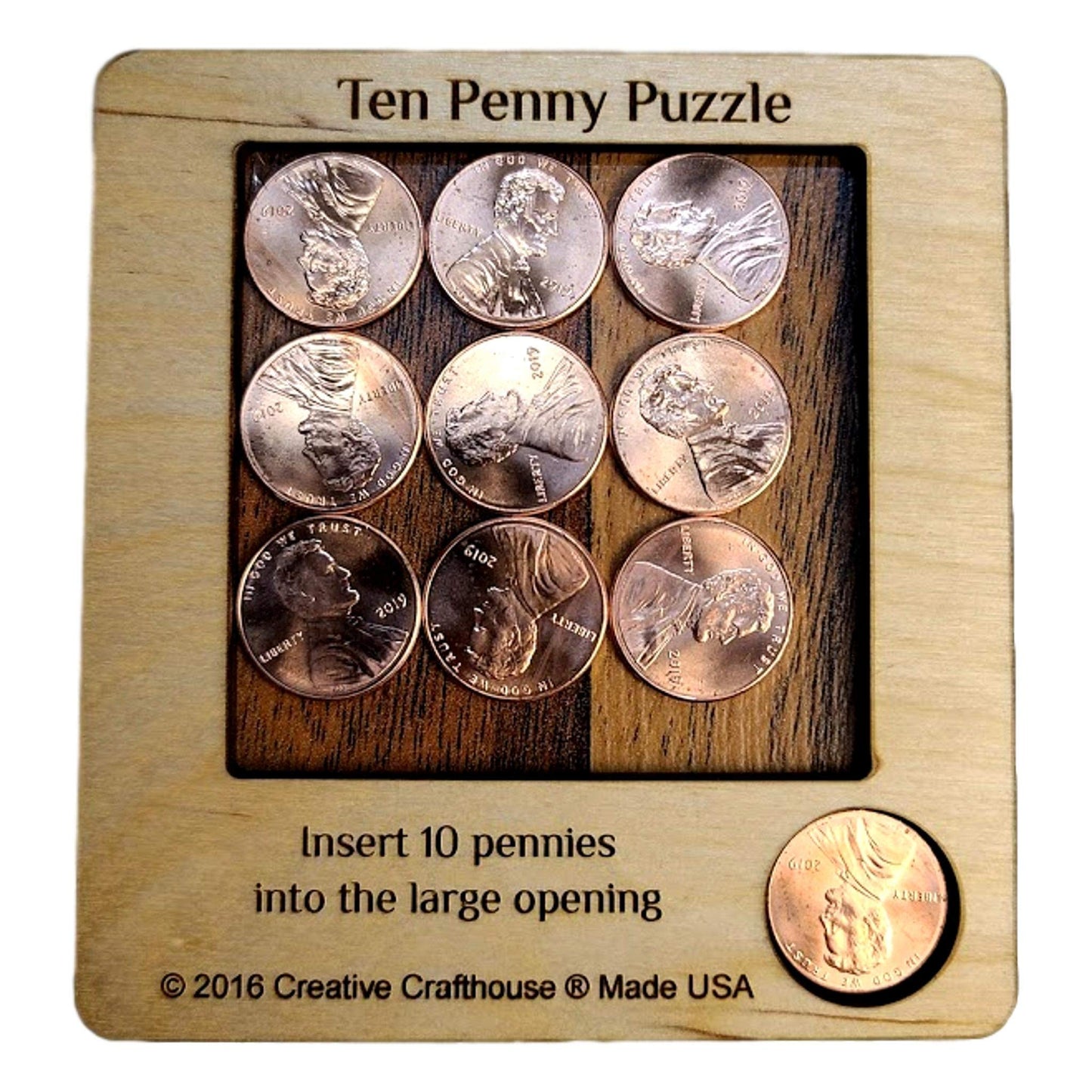 10 Penny Puzzle - Coffee Table Puzzle - Executive Toy - Wood Brain Teaser