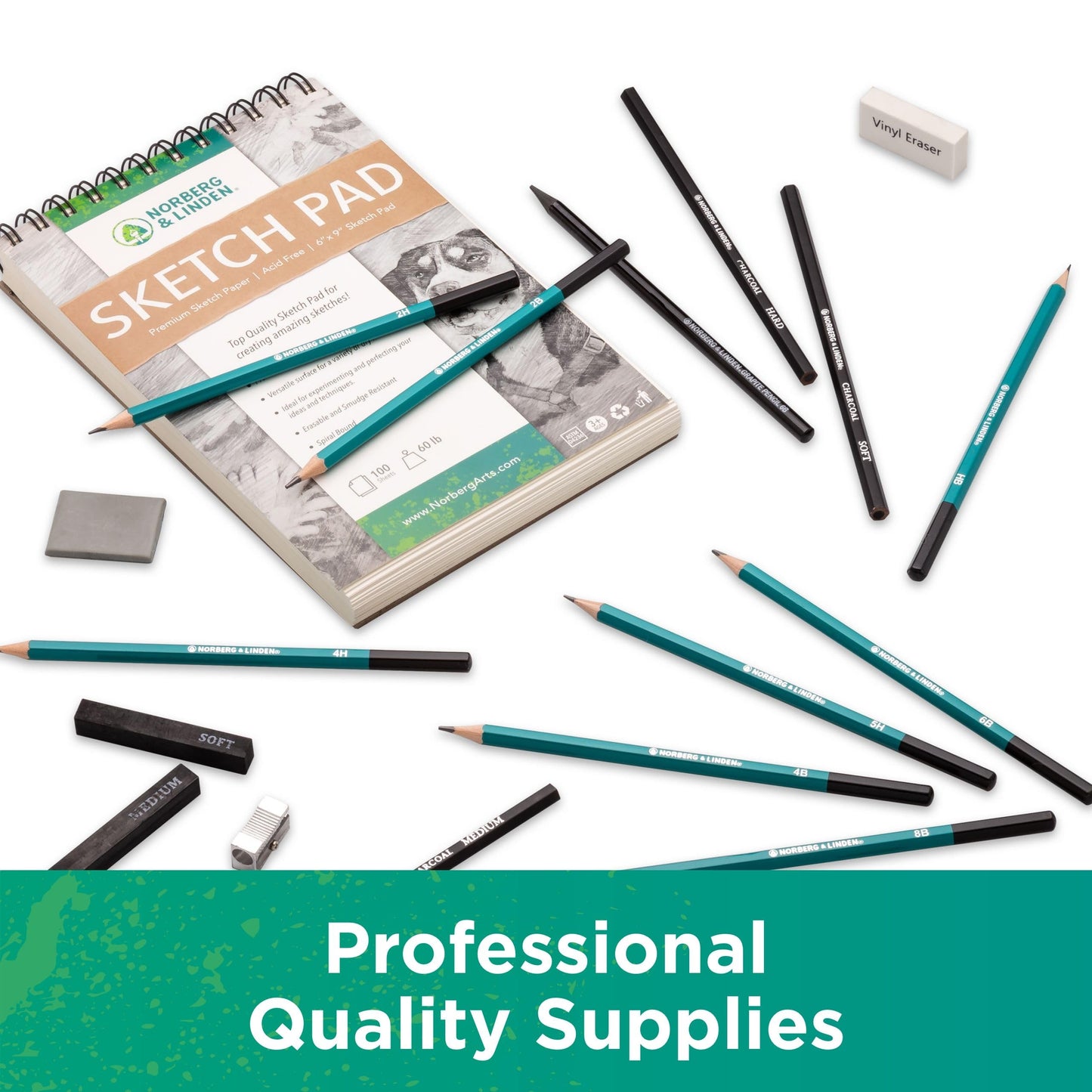 Drawing Set - Sketching and Charcoal Pencils - 100 Page Drawing Pad, Kneaded Eraser. Art Kit and Supplies for Kids, Teens and Adults, Sketch Set