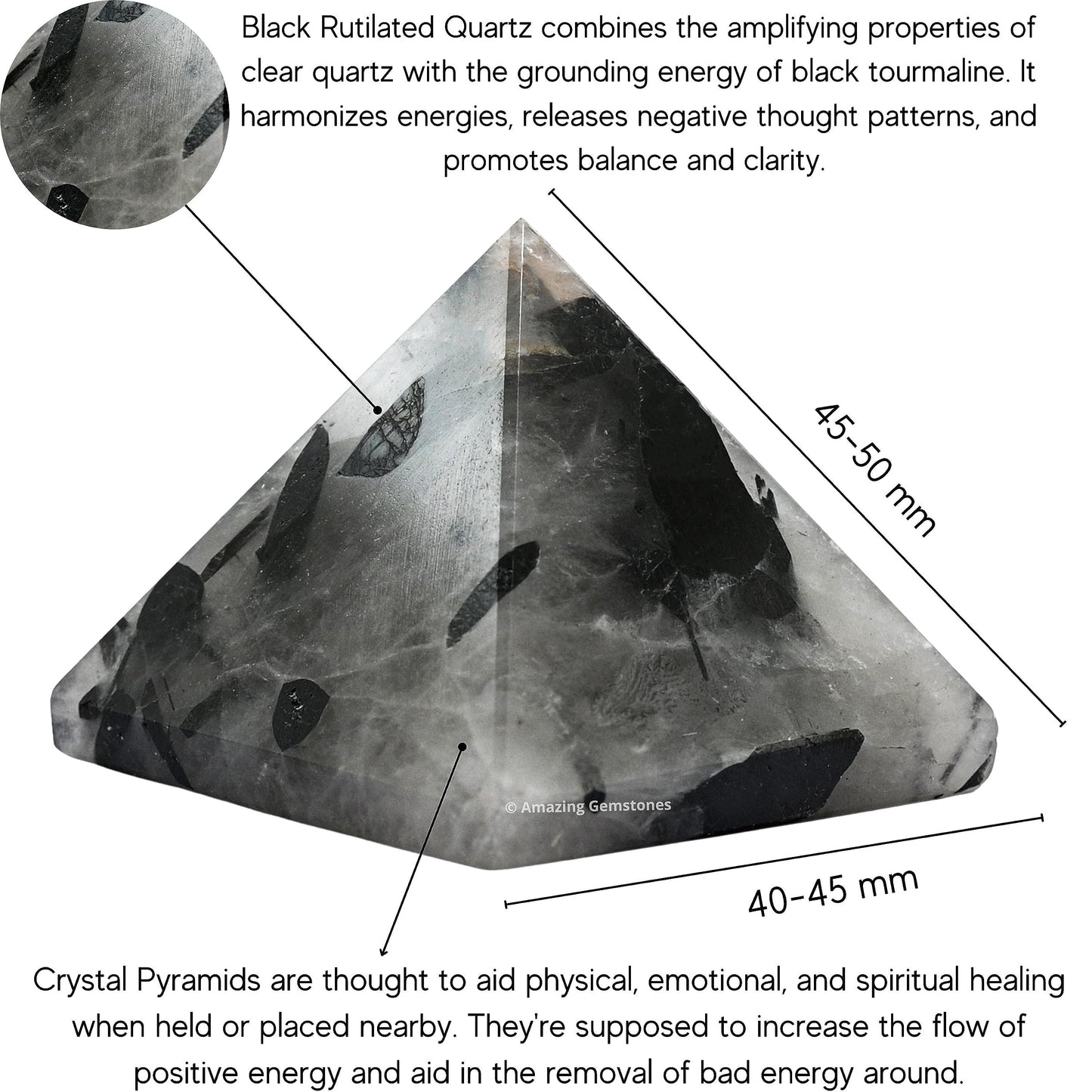 Amazing Gemstone Black Rutilated Quartz Pyramid Crystal Healing Stones - 2" Great Pyramid Figurine of Natural Stone Pyramid for Meditation, Reiki, Chakra Balancing and Crystal Pyramids Grid