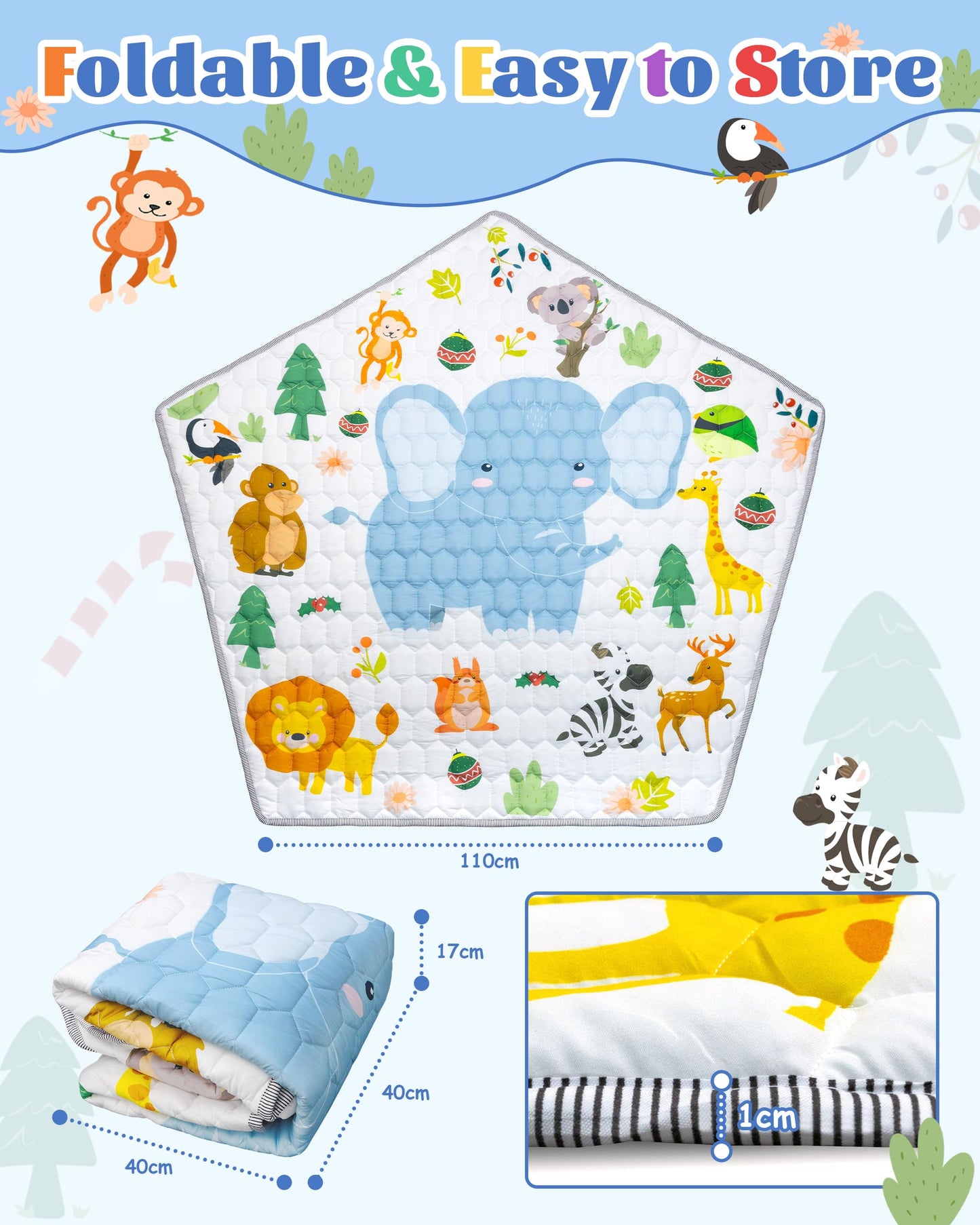 Funsland Playpen Mat Compatible with Funsland Baby Playpen Pop-up Tent - Soft Non Slip Pentagonal Play Mat