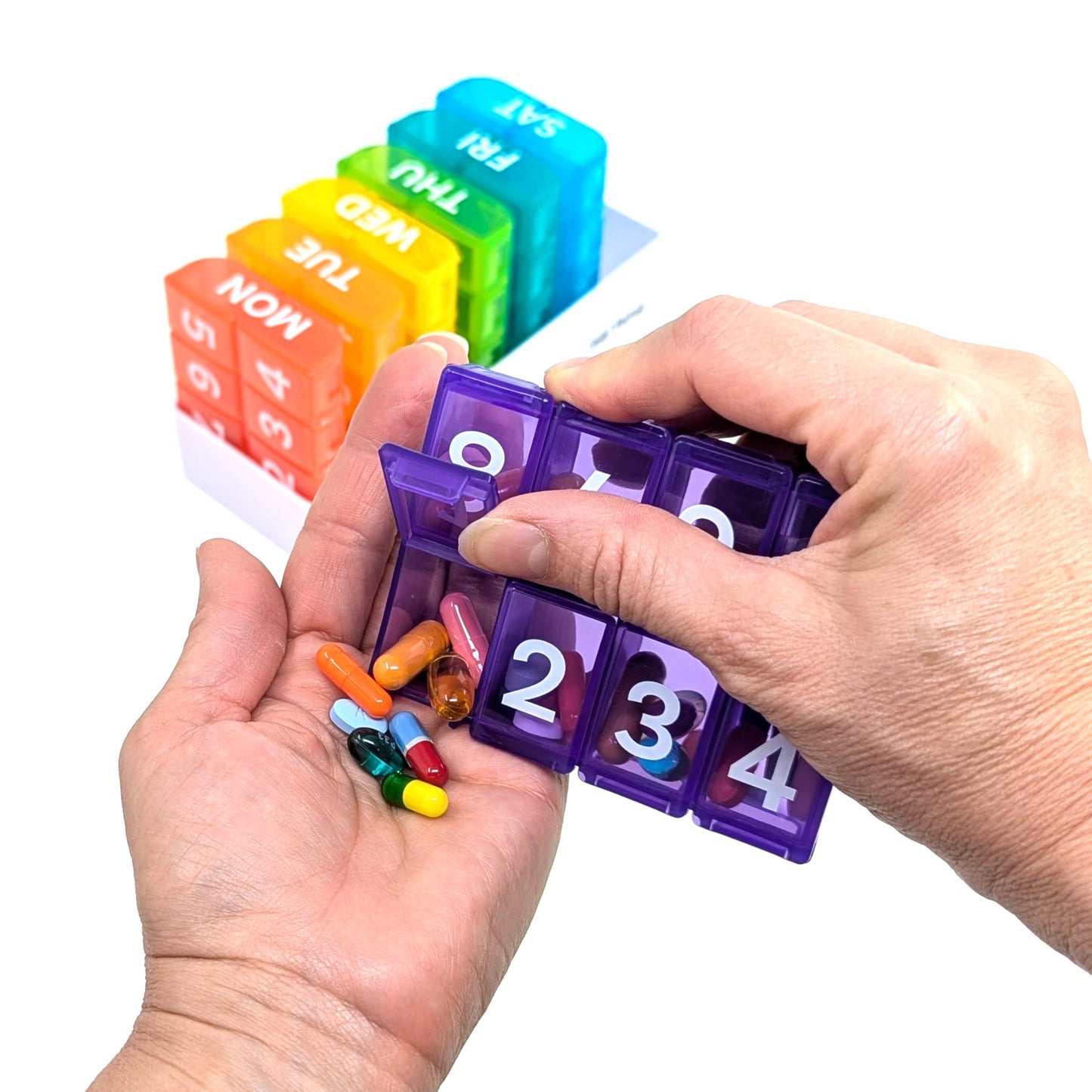 8 Times a Day, 7 Day Large Weekly Pill Organizer with Holder Tray, Vitamin, Medicine Box, Multicolor (8X a Day - 1 Pack)