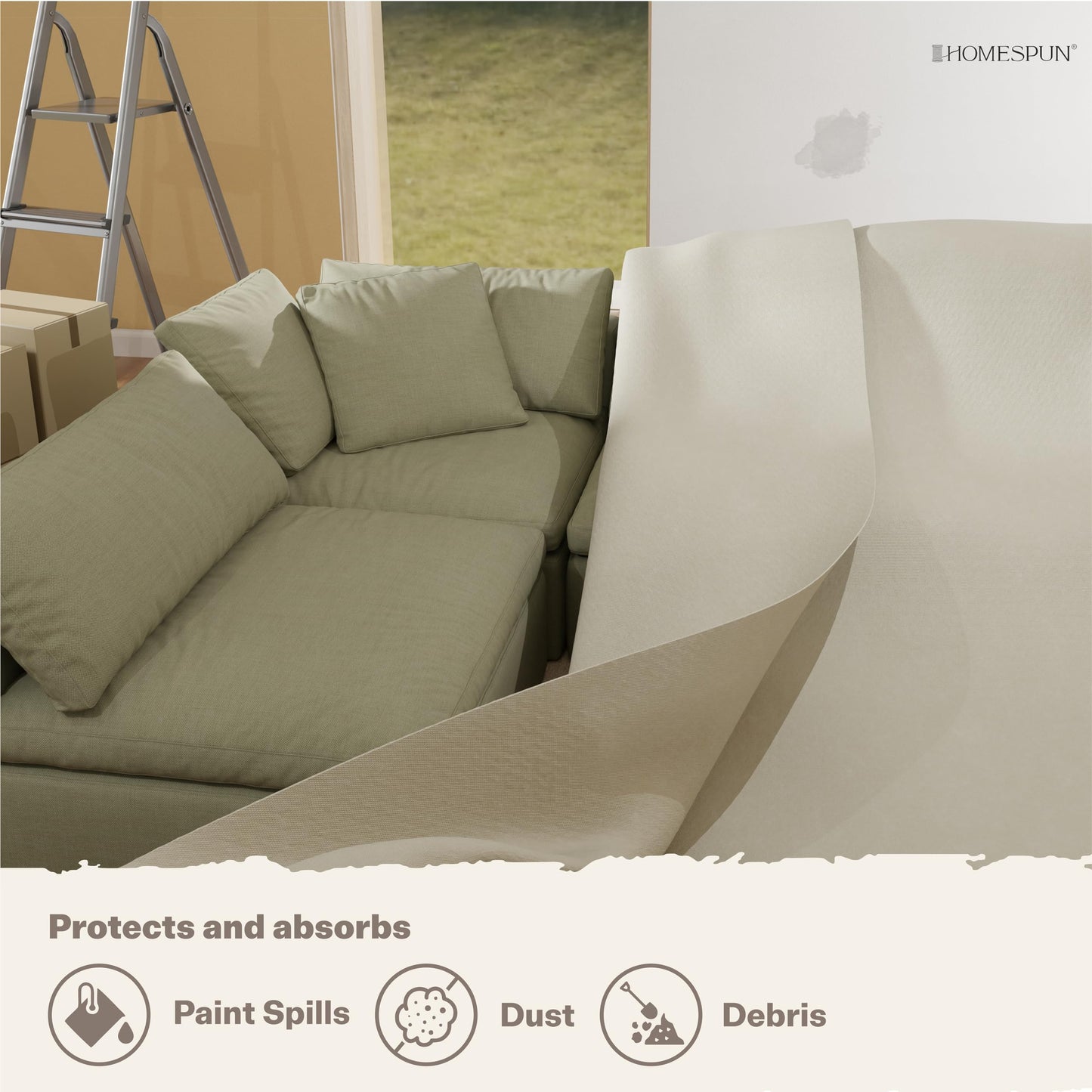 Homespun Canvas Drop Cloth for Painting - (12 x 4 ft, 1 Pack), Resusable Paint Drop Cloth Canvas - Ideal for Carpet Protector, Tent Setup, Paint Tarp, Storage & Dust Cover - Home Renovation must haves
