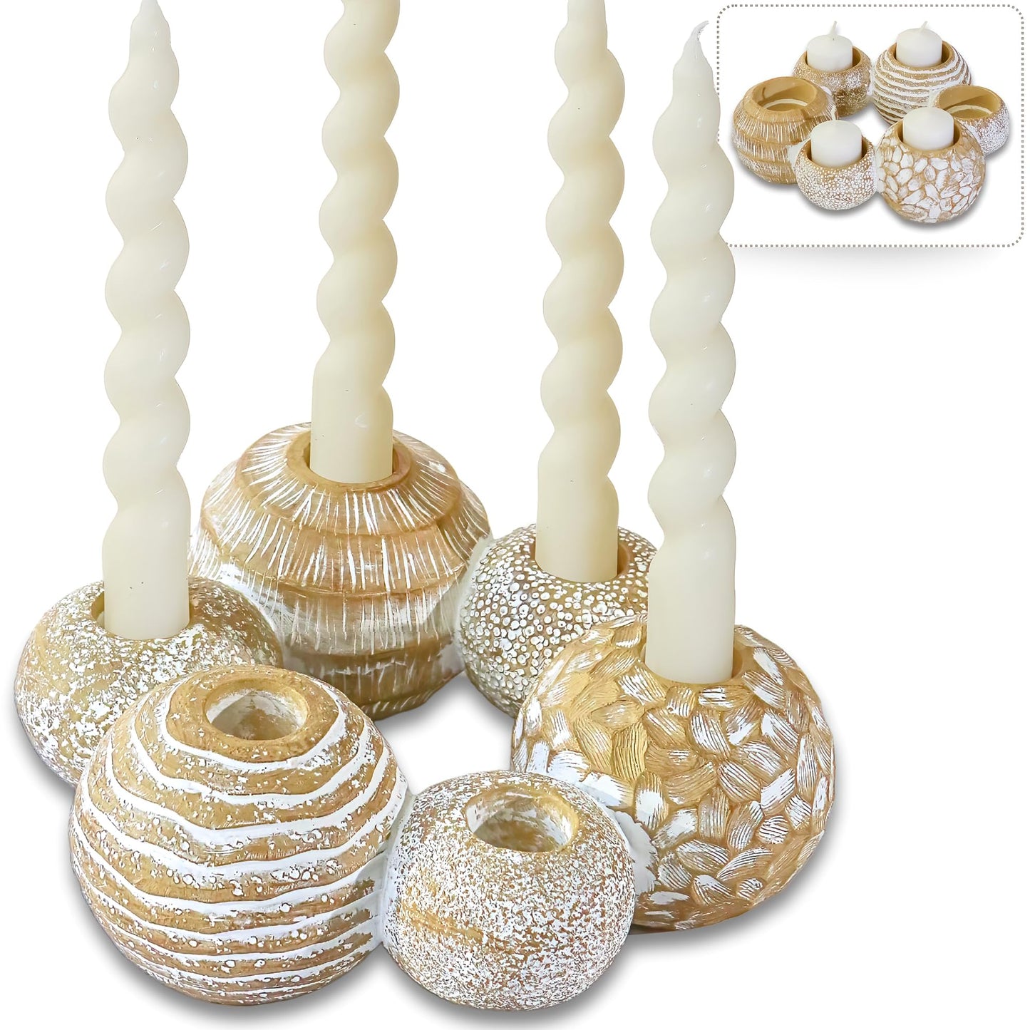 Kate Aspen 2-in-1 Gold Candle Holder Centerpiece for 6 Candles – Tealight & Taper Candle Holder, Gold Table Decor for Dining Room, Coffee Table, Boho, Rustic or Modern Home Decor