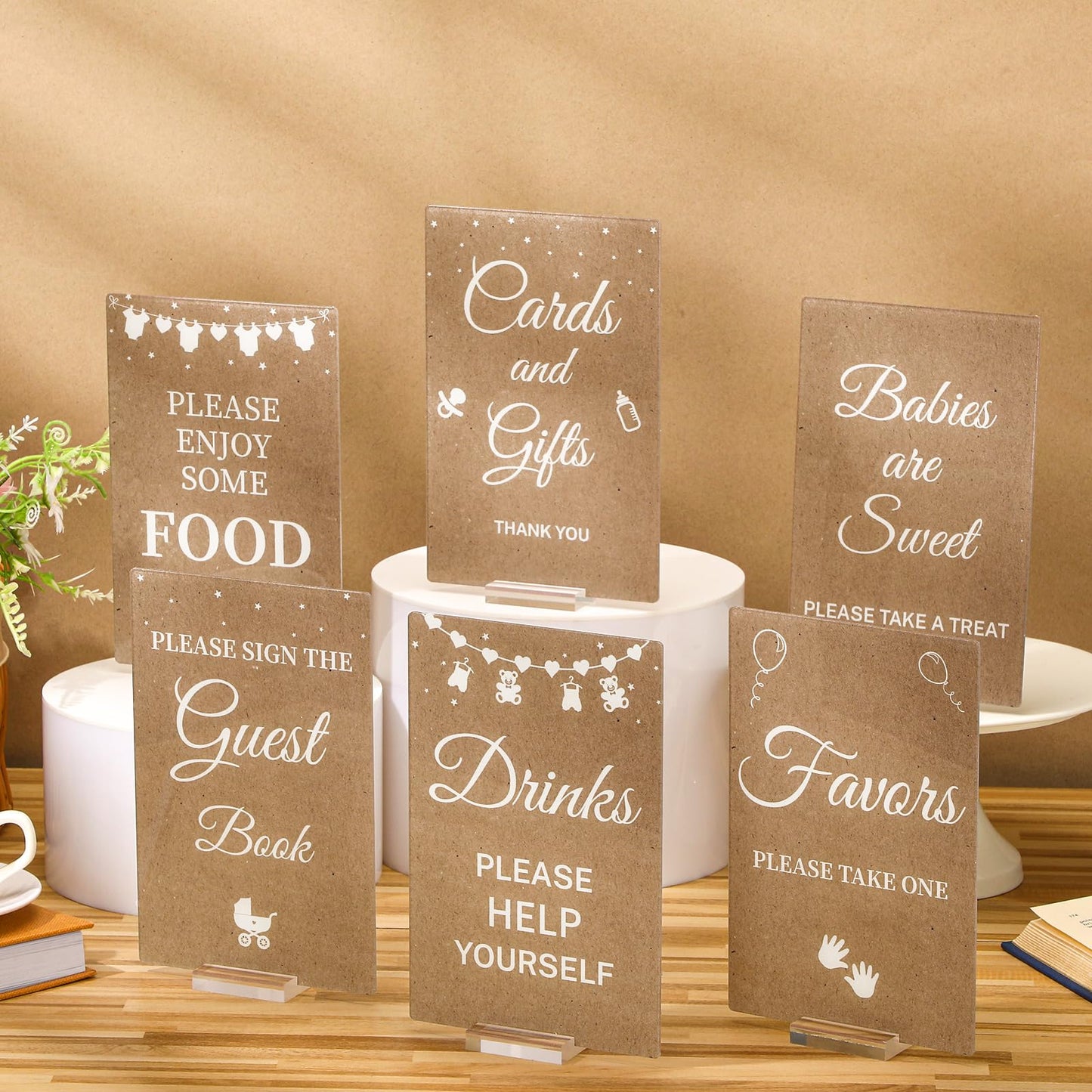 6 Pcs Kraft Baby Shower Table Decorations Acrylic Sign Centerpieces with Stand Take One Sign Birthday Decorations Party Supplies 5 x 7"