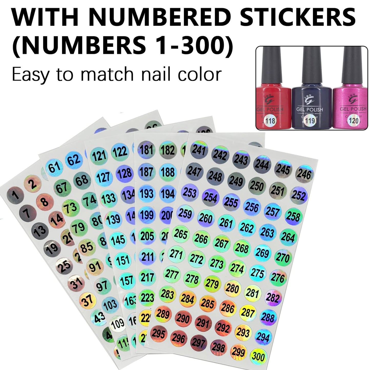 Upgraded Nail Polish Display Book 300 Colors, Professional Nail Color Sample Display Show with Transparent Nails Tips and Nails Polish Number Stickers