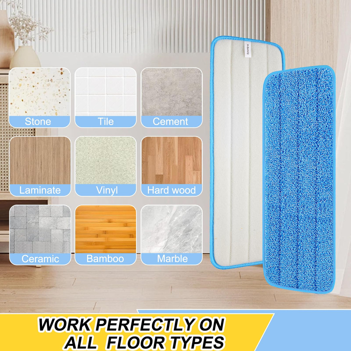 8 Pack 16.5 inch Reusable Mop Pads Microfiber Spray Mop Replacement Heads for Wet (8 Ounce)