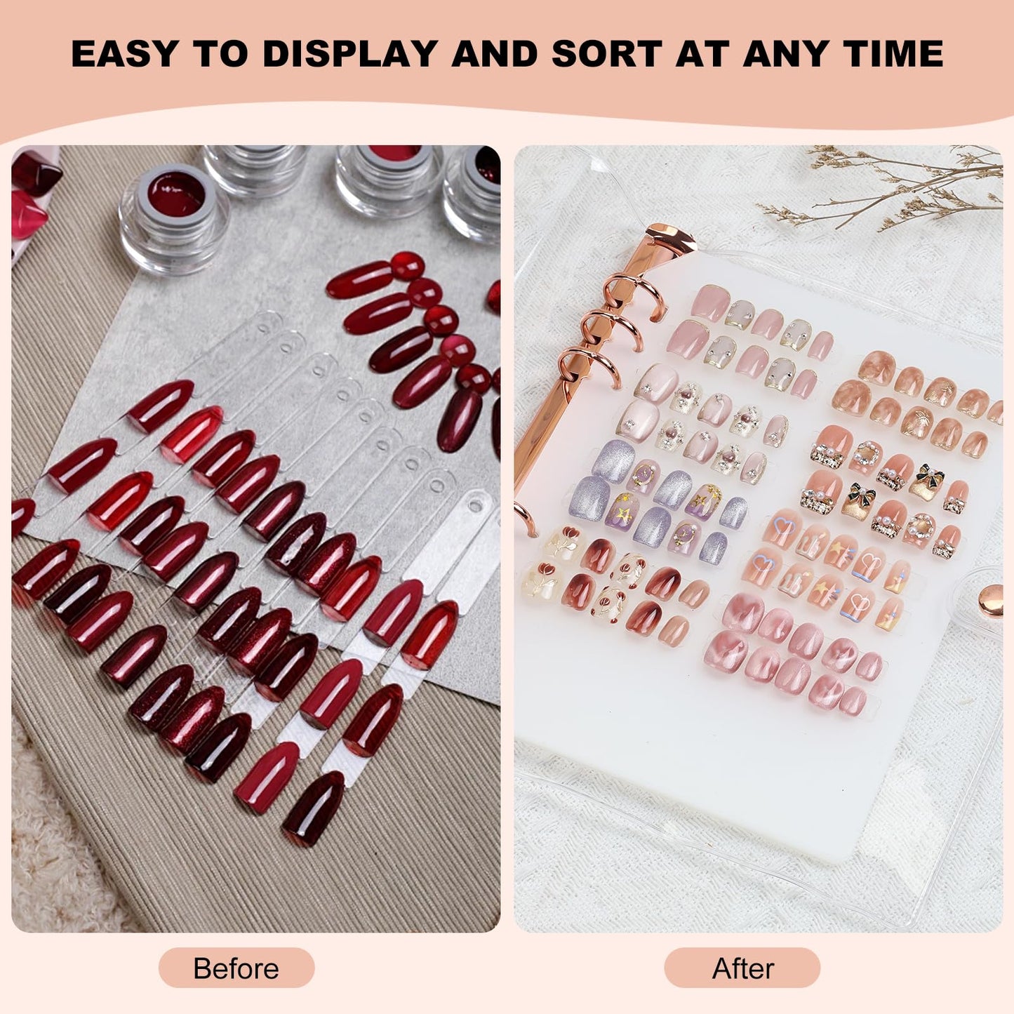 Press On Nail Organizer 40 PCS Clear Empty Press On Nail Storage Press On Nail Packaging for Fake Nail Storage Nail Display Nail Salon Press On Nail Supplies Organizer with Nail Tape