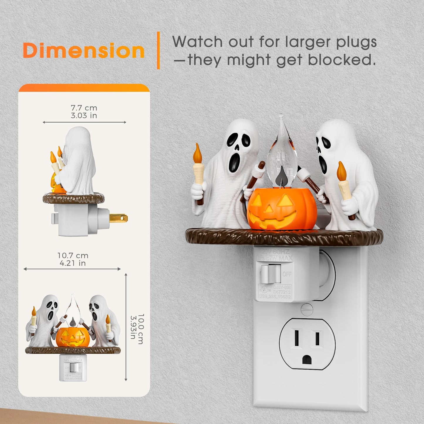 Briignite Halloween Night Light, Ghost Night Light Campfire Flickering, Halloween Decor Night Lights for Kids, Plug in Ghost Nightlight for Halloween Decorations Party Gift