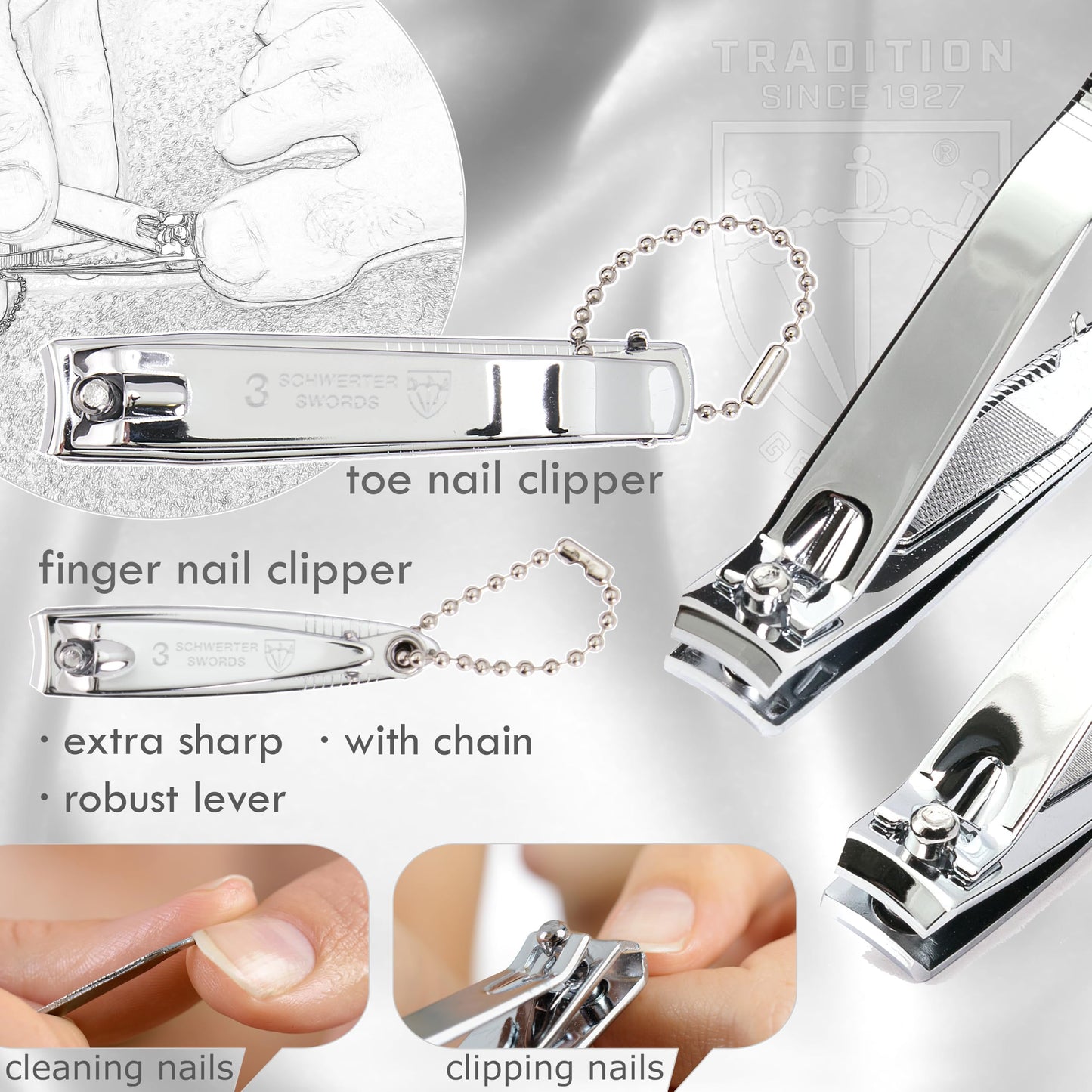 3 Swords Germany - brand quality 6 piece manicure pedicure grooming kit set for professional nail care with jeans textile case - Made in Germany