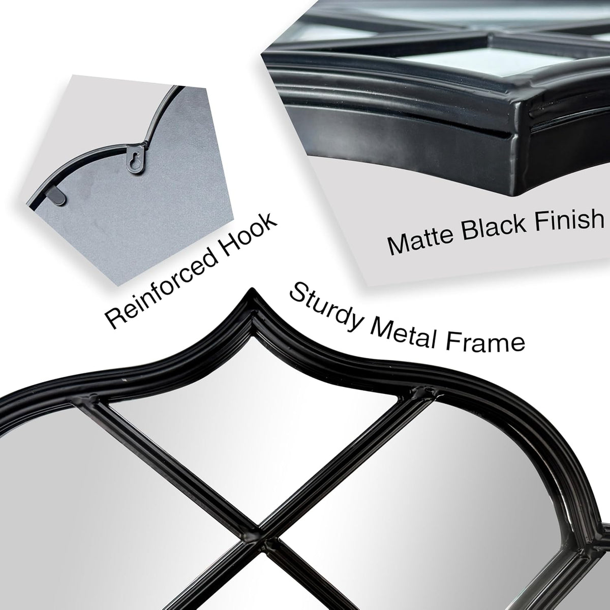 Window Mirror Pane, Black Metal Frame, Cathedral Arched Wall Mirrors Decorative Over Fireplace Mantel, Farmhouse Decorations for Dining Living Room Hallway Entryway