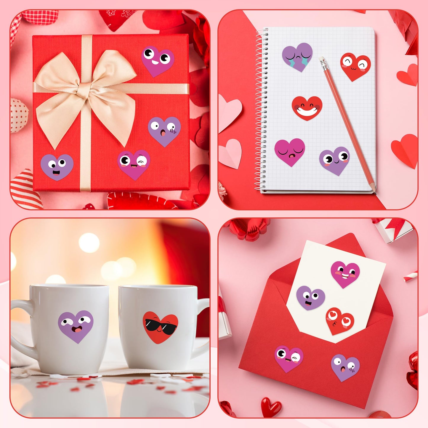 BeYumi Valentine Smile Face Sticker - 1000Pcs Valentine's Day Heart Shaped Smile Face Stickers in 2 Rolls Cute Valentine Heart Waterproof Adhesive Decal Greeting Card Envelope Party Gift Decor for Kid