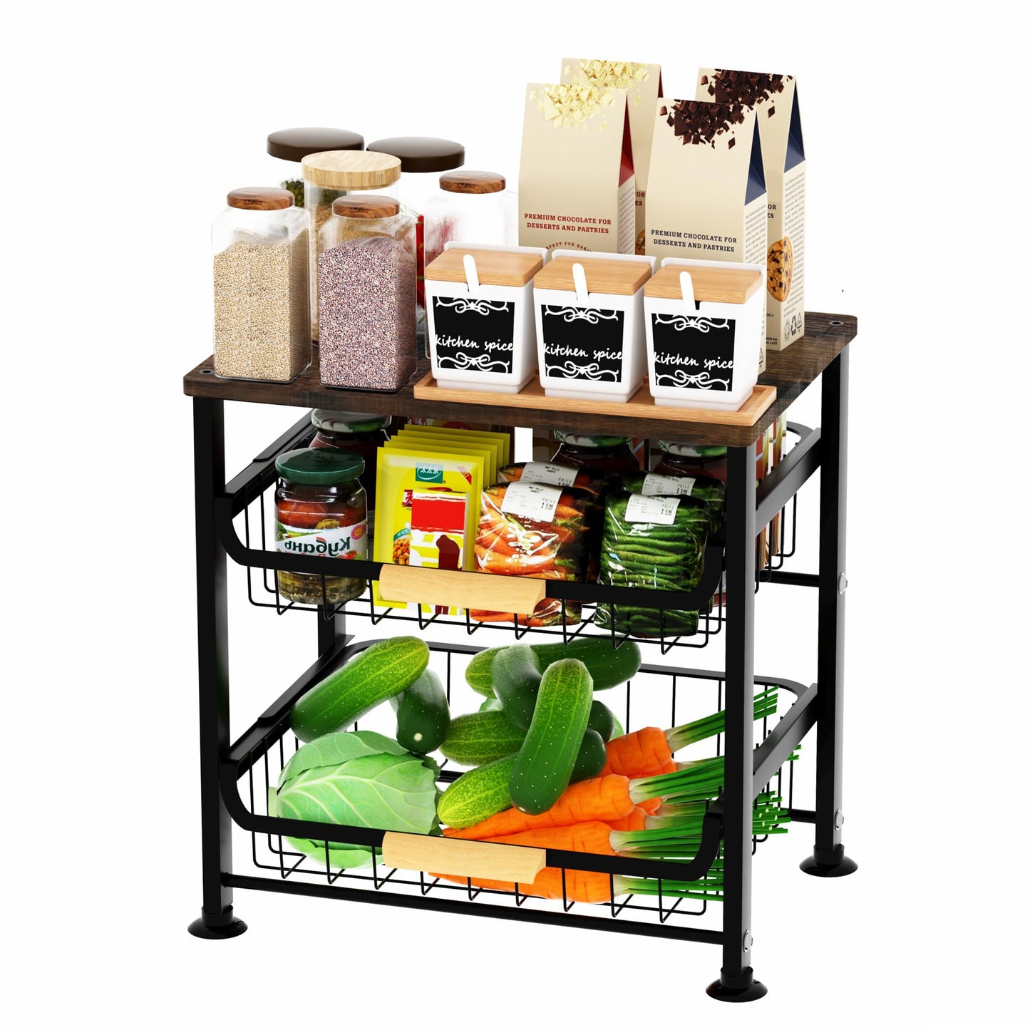 Uninol Fruit Vegetable Basket for Kitchen,3 Tier Pantry Organizers and Storage,Snack Organizer for Countertop,Pantry Cart,Metal Wire Storage Shelf Organizer Baskets for Kitchen, Pantry, Bathroom