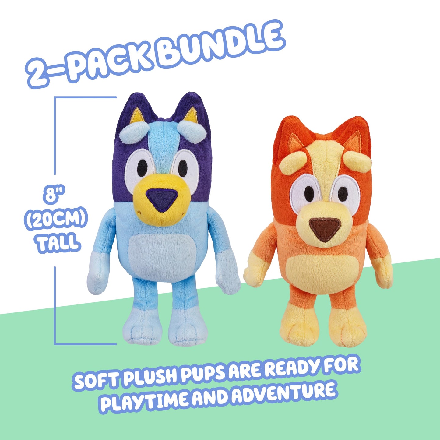Bingo & Bluey Plush Toys Bundle – Exclusive 2-Pack Soft Bluey Toys, Deluxe Fabric, Embroidered Detail, Plush Characters for Show Time or Story Time