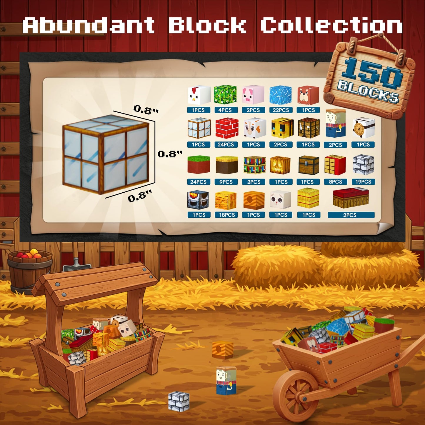 ClickCubz Farm-Themed Magnetic Blocks – 150PCS STEM Toy Gift for Kids Age 3+ w/Storage Box, BPA-Free, Stackable Strong Magnets