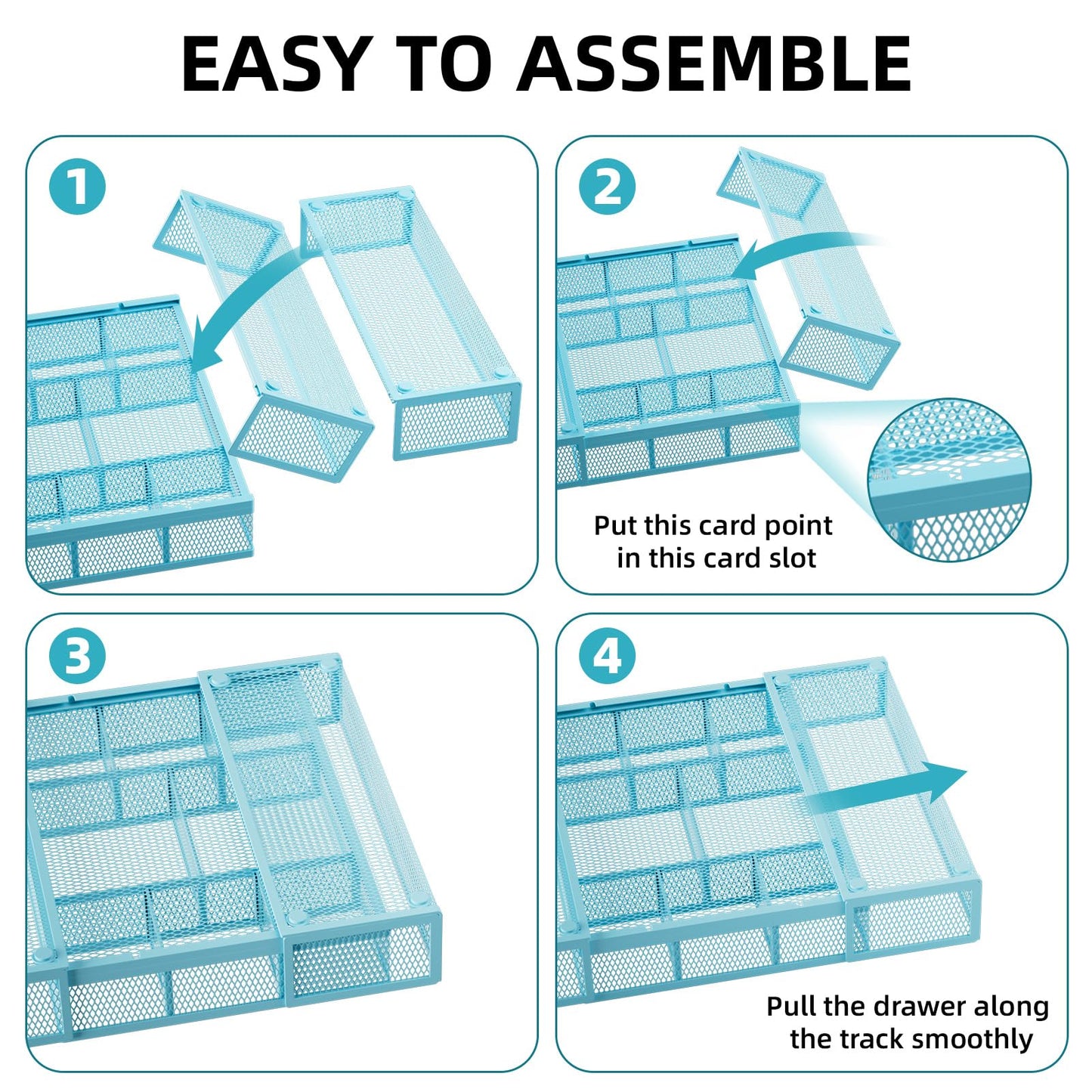 Marbrasse Expandable Desk Drawer Organizer, Mesh Drawer Organizer Tray with 10 Adjustable Compartments, Desk Organizers and Accessories for Office Supplies, Makeup & Vanity (Expandable-Blue)