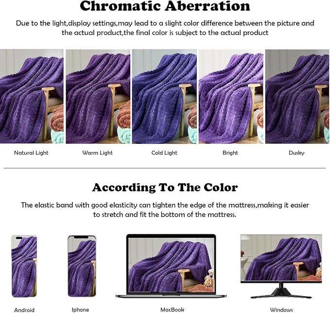NEWCOSPLAY Super Soft Queen Blanket Purple Premium Silky Flannel Fleece 3D Waffle Checkered Lightweight Bed Blanket All Season Use (Dark Purple, Queen(90"x90"))