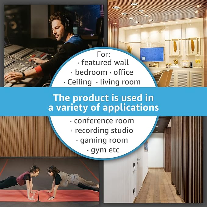 Art3d 4 Wood Slat Acoustic Panels for Wall and Ceiling - 3D Fluted Sound Absorbing Panel with Wood Finish - Brushed Silver