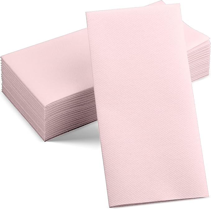 50-Pack Disposable Linen-Feel Pink Napkins, 12" x 17" Cloth-Like Paper Dinner Napkins For Wedding, Bathroom, Party Or Event