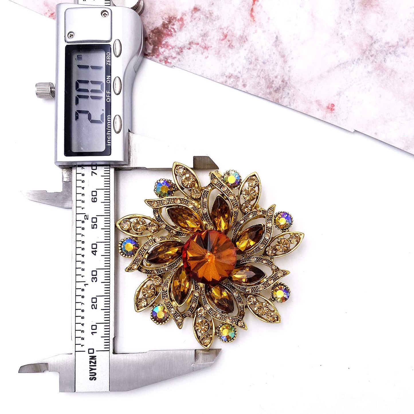 LAXPICOL Vintage Women's Brown Austrian Crystal Elegant Flower Brooch Wedding Broach Pin