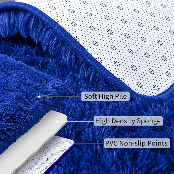 Soft Runner Rugs for Bedroom Hallways, 2x6 Royal Blue Fluffy Shag Throw Area Rug Non Slip for Bedside Dorm, Long Shaggy Furry Carpet for Nursery Living Room