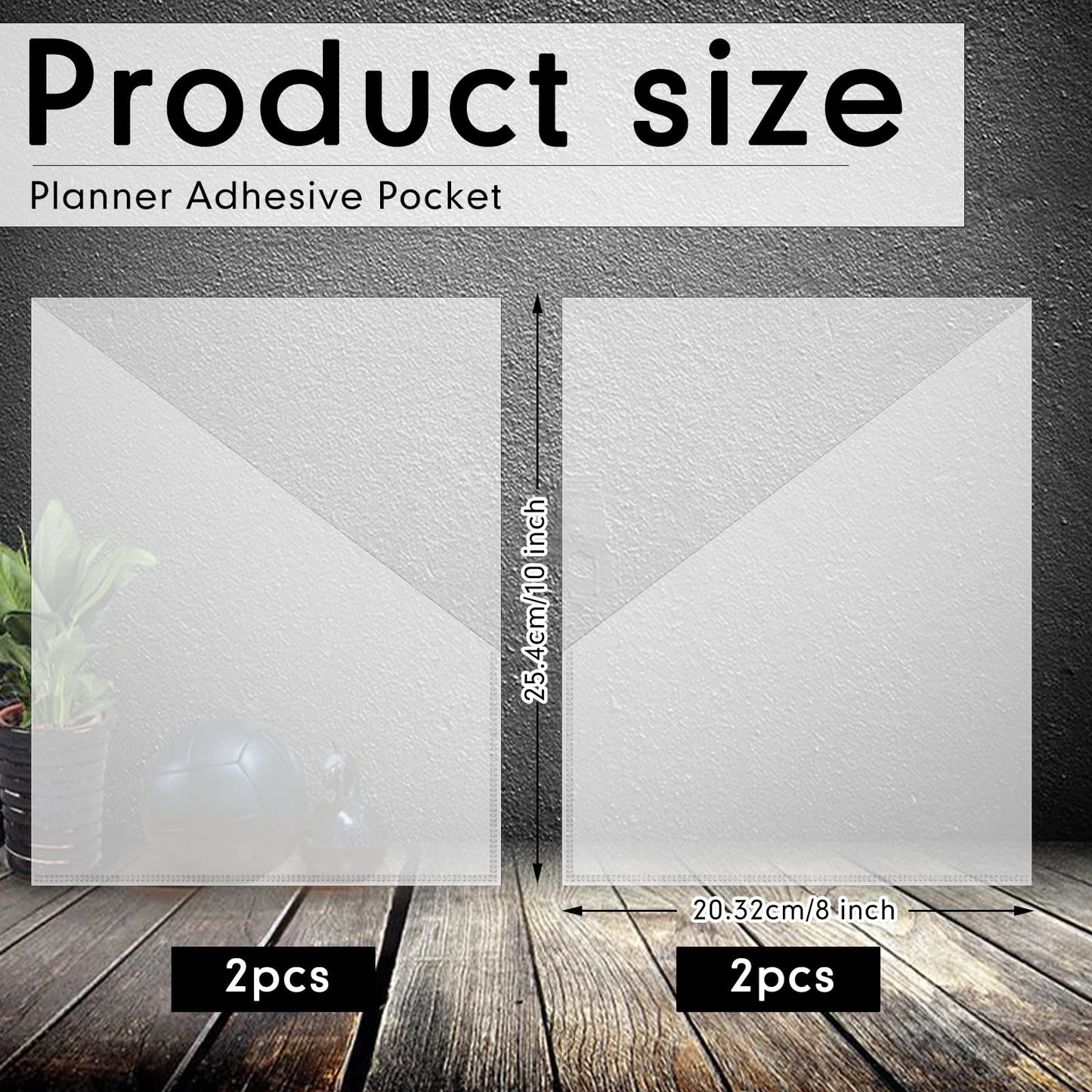 Chinco 4 Packs Planner Sticky Pockets - Clear Adhesive Pockets for Planners, Home, Office, and School Accessories(10 x 8 Inch)