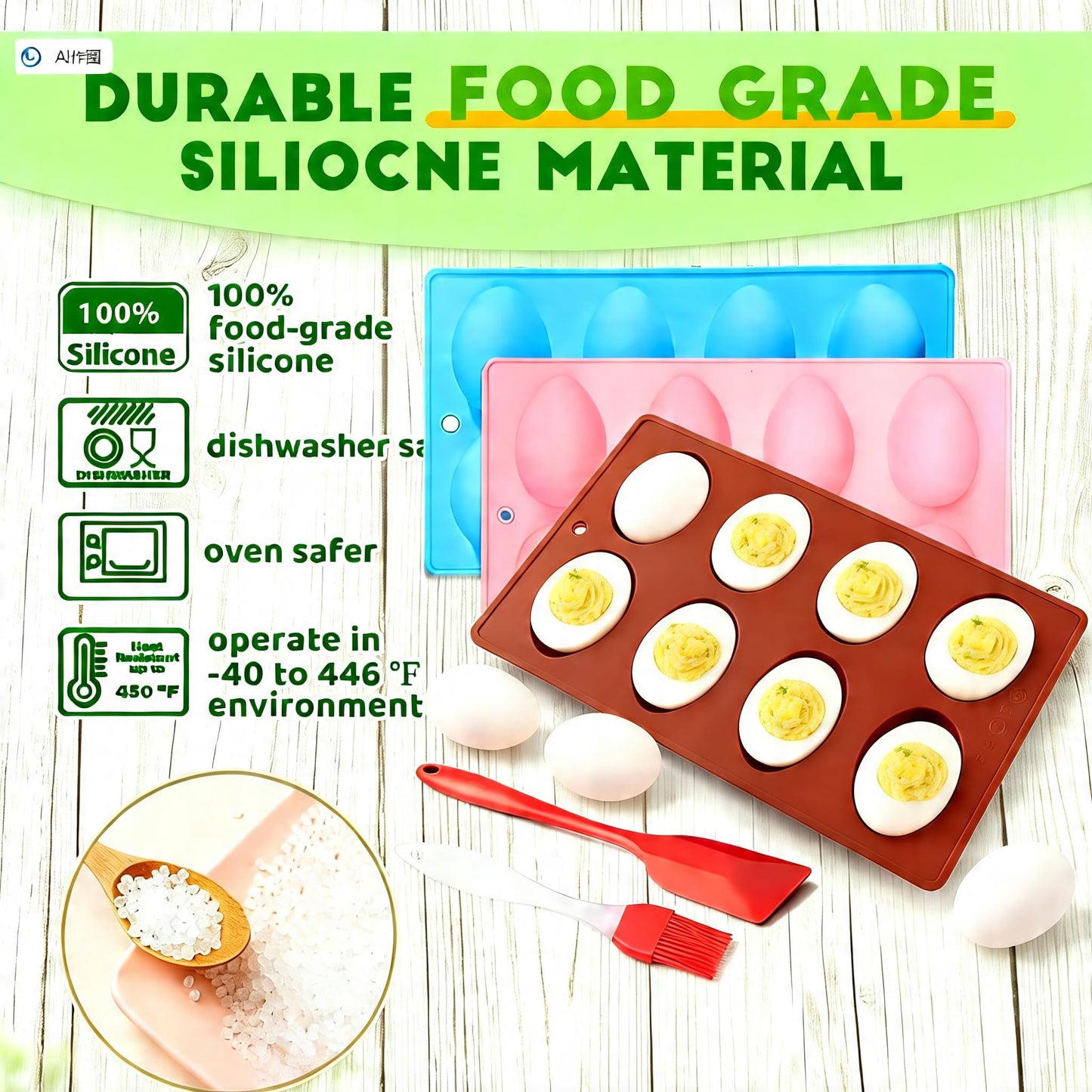 Deviled Egg Mold, Silicone, Non-Stick Egg Shaper for Hard Boiled Eggs, Reusable Deviled Egg Maker, Easter Kitchen Tool, 3 Pack