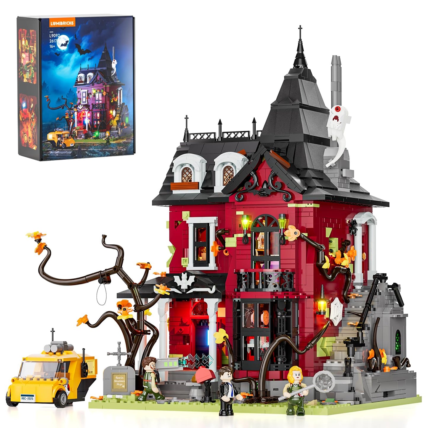 Lumibricks Halloween Midnight Haunted Mansion Lighting Building Bricks Set - Ghost Specter Phantom House City Town Modular Collection Kit 2617 Pcs for Adults & Teens