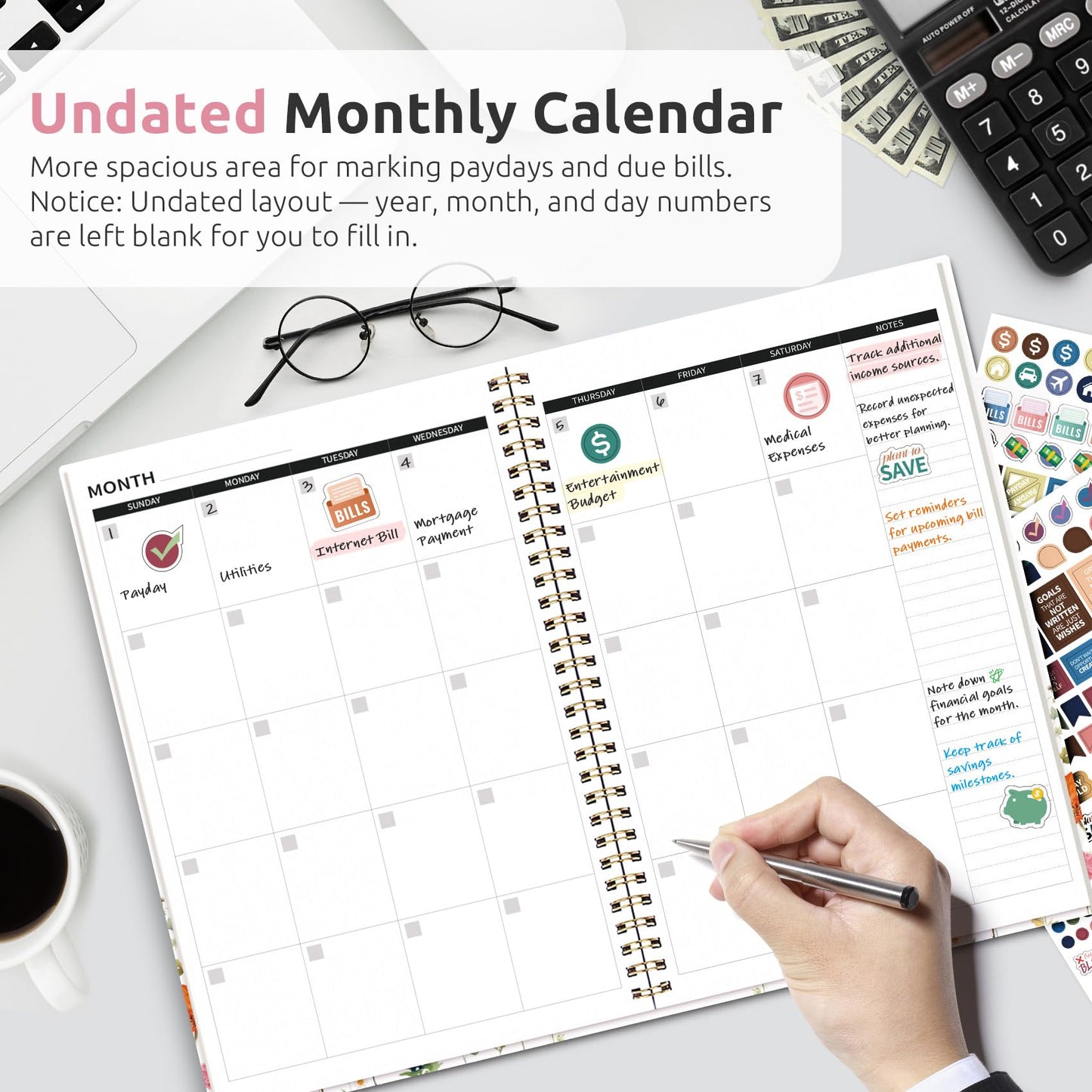 Aesthetic Budget Planner - Monthly Finance Planner with Expense Tracker, Undated Bill Organizer, Budget Notebook to Manage Your Finances, Account Budget Book - Wildflowers