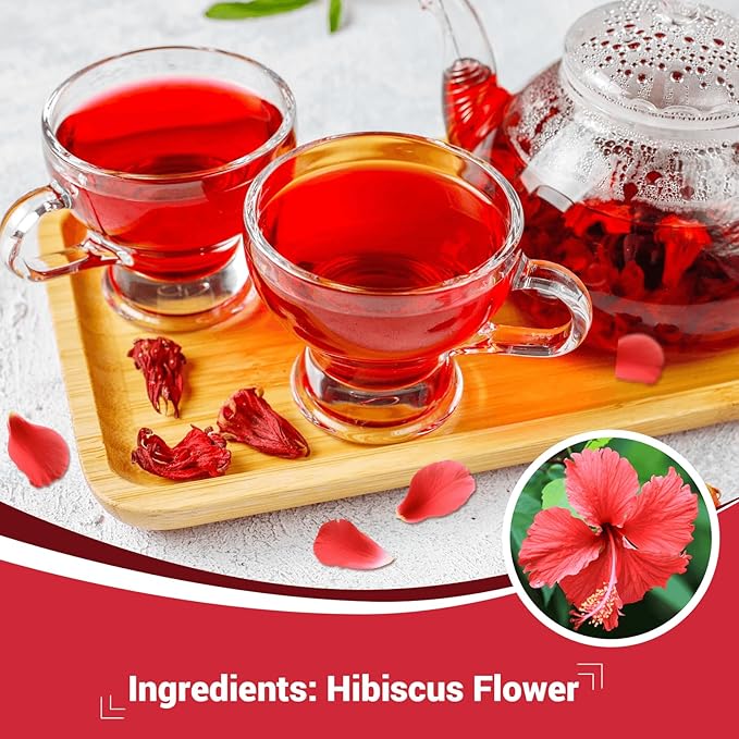 Hibiscus Tea Bags, Hibiscus Flower Herbal Tea - Caffeine & Sugar Free, 50 Teabags