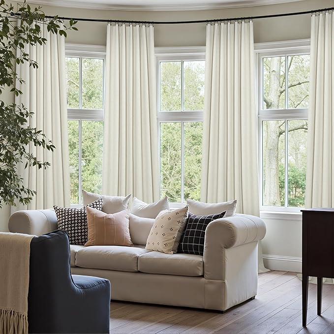 Extra Wide 70 Inch Blackout Curtains & Drapes 108 Inch Long 2 Panel for Sliding Glass Doors Modern Farmhouse Linen Blend Heavy Floor to Ceiling Large Window Bedroom Drape 70x108 Length Cream Off White