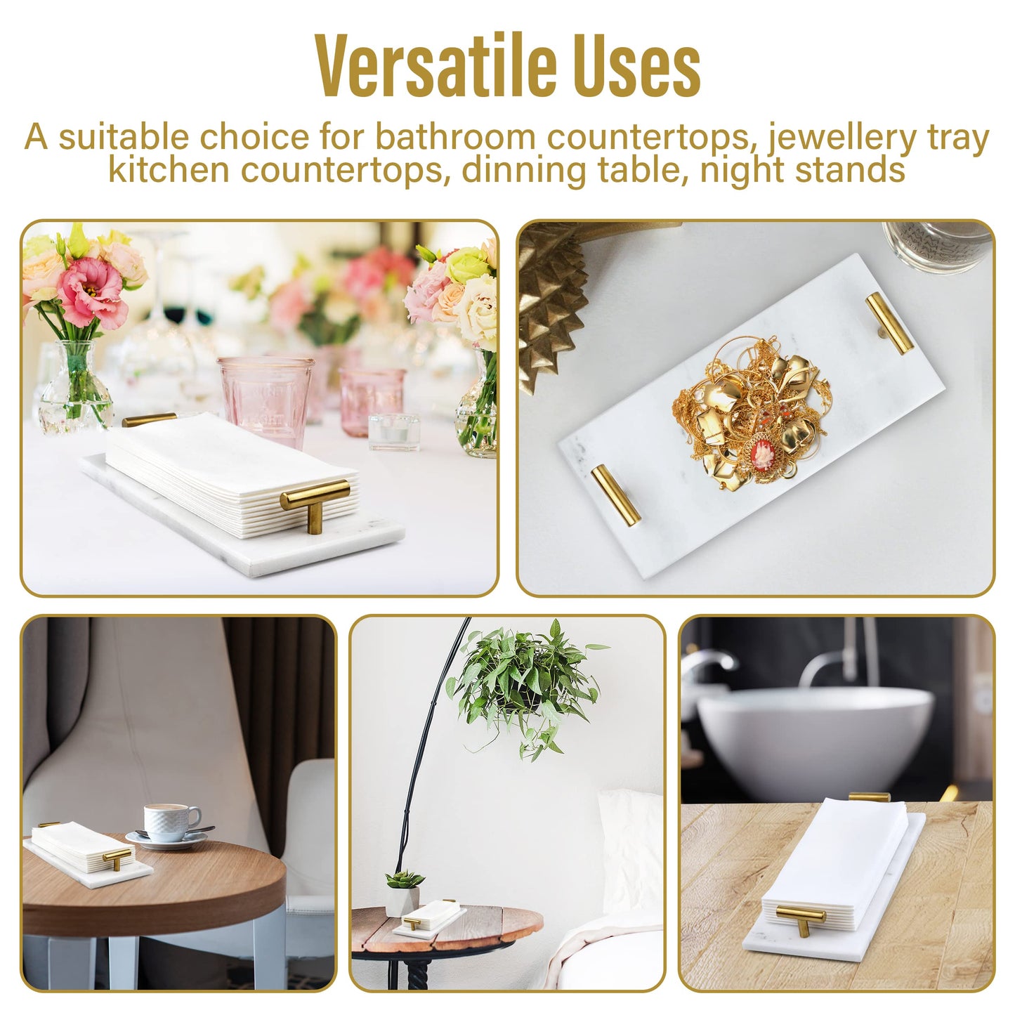 Guest Towel Holder Tray for Bathroom - White Marble-Tray - Napkin Holder for-Bathroom - Paper Hand Towel Holder.