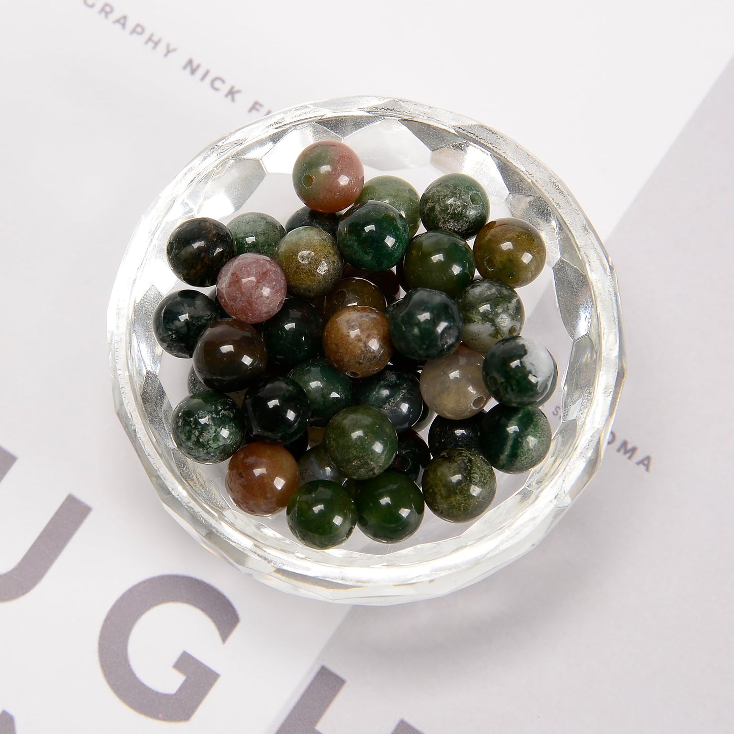 48Pcs India Agate Green 8mm Beads Natural Stone Round Gemstone Genuine Real Stone for DIY Bracelet Jewelry String Making