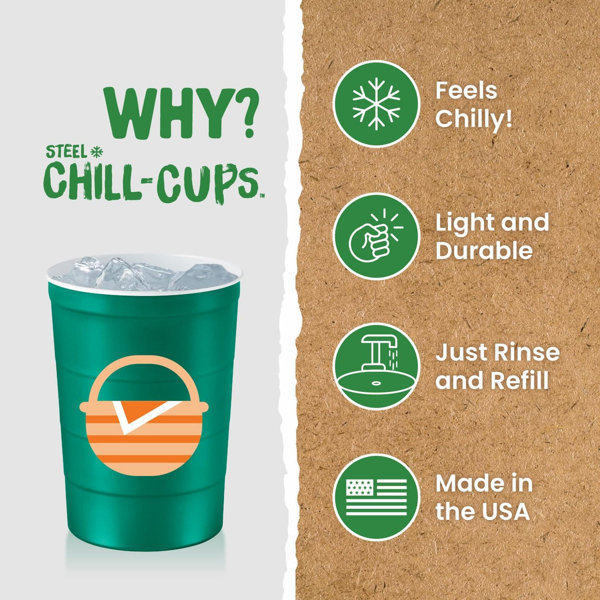 16 oz. Party Cup Summer BBQ Grill Picnic Design for Cold Drinks, Sturdy, Durable, Disposable, Recyclable, Made in USA, Green 12 Count