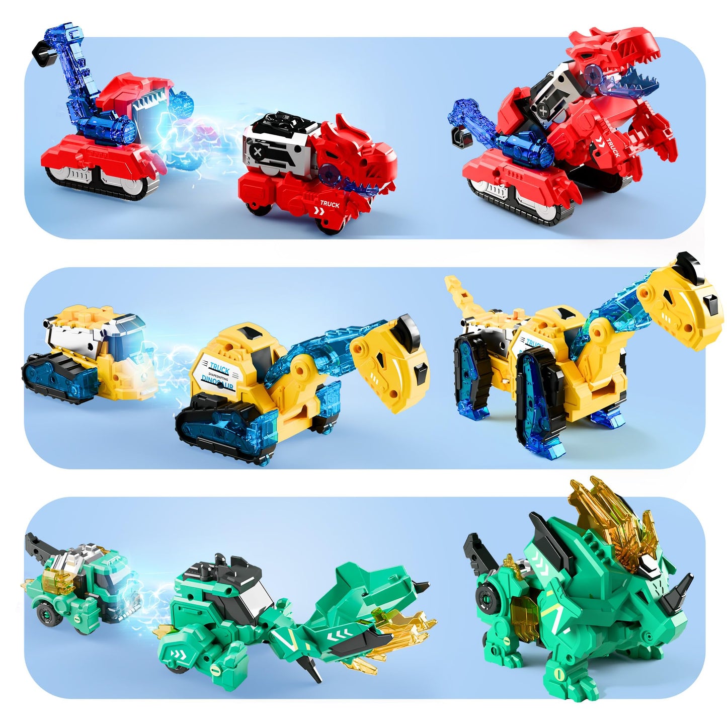 iPlay, iLearn Kids Dinosaur Transforme Robot Toy, Magnetic Construction Trucks Transform into Dinosaurs, Toddler STEM Educational Learning Toy, Cool Birthday Gifts for 3 4 5 6 7 8 Year Old Boy Girl