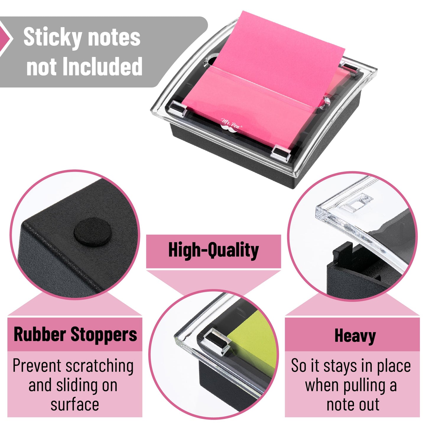Mr. Pen- Pop Up Note Dispenser, 3" x 3", 2 Pack, Black Base, Clear Top, Sticky Note Dispenser, Sticky Note Holder for Desk