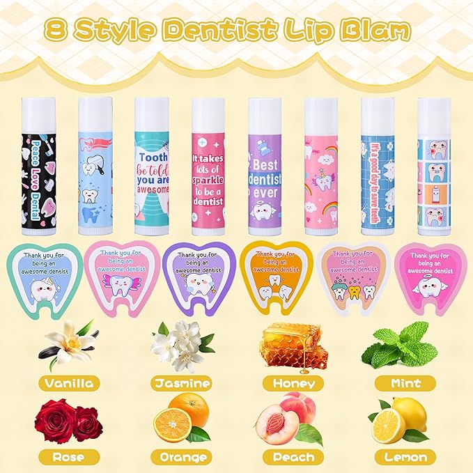 48 Pcs Dentist Gifts Include Lip Balm Thank You Tag Organza Bag Dental Gift for Dental Hygienist Dental Assistant Nurse Suitable Birthday Christmas Thanksgiving Gifts