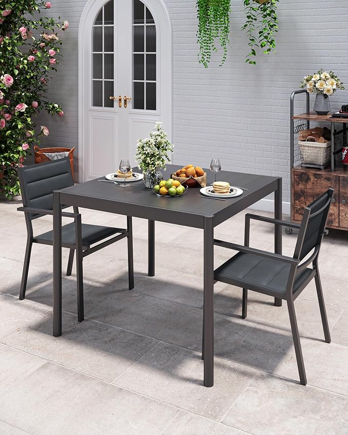 Aluminum Patio Dining Table for 2-4 Person, 34 in x 36 in Rectangle Outdoor Dining Table With Aluminum Tabletop and Metal Frame for Deck Garden Lawn Backyard, Black