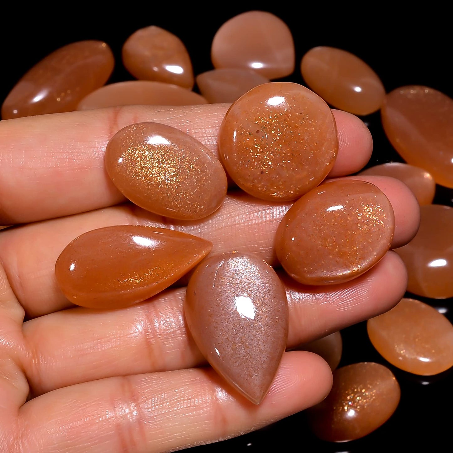 Natural Peach Moonstone Gemstone- Healing Crystals for DIY Jewelry Making -Loose Natural Cabochon -Perfect for Crafting Unique Jewelry Designs (5 pcs, 25-35 mm)