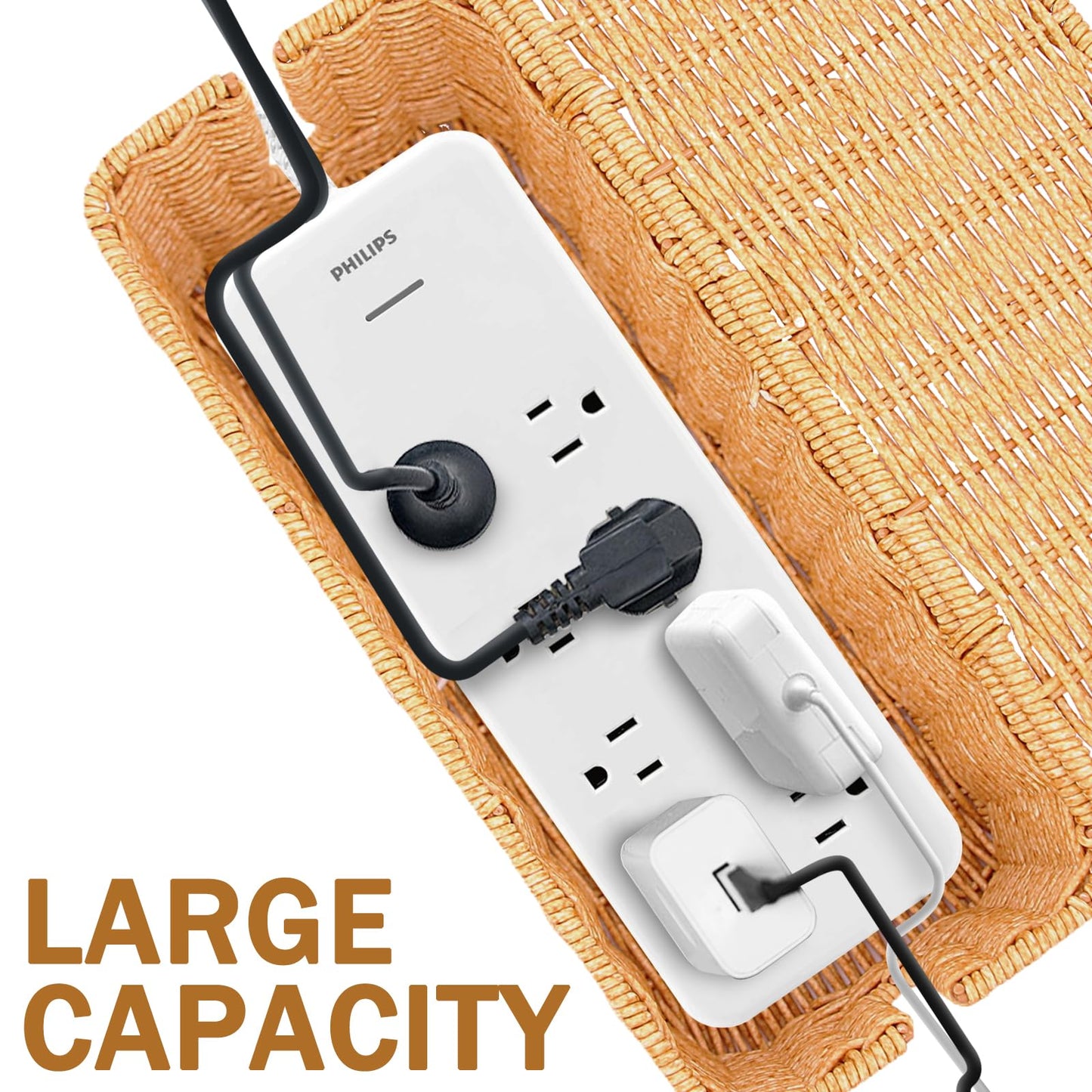 2PCS Cable Management Box, Handmade Rattan Cable Organizer, Open Slots Cords Hider Box Cord Basket Under Desk Cord Organizer for Computer Router USB Hub & Power Strip