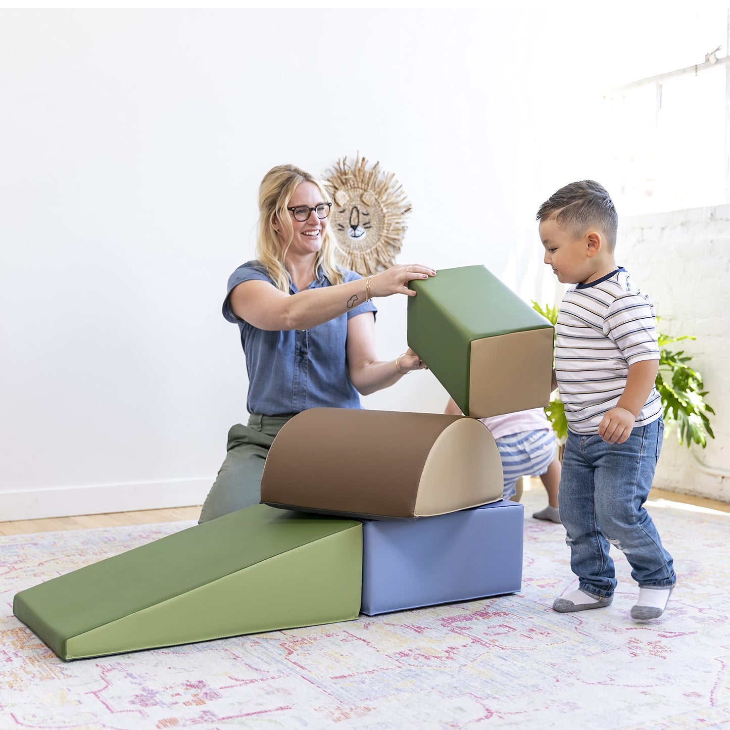 ECR4Kids SoftZone Climb and Crawl Active Playset, Building Blocks, Earthtone, 5-Piece